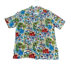 Vintage Chicos Design Women's M Silk Button Up Shirt Short Sleeve Nautical Scene